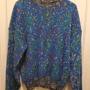Vintage Blue and Black Patterned Sweater